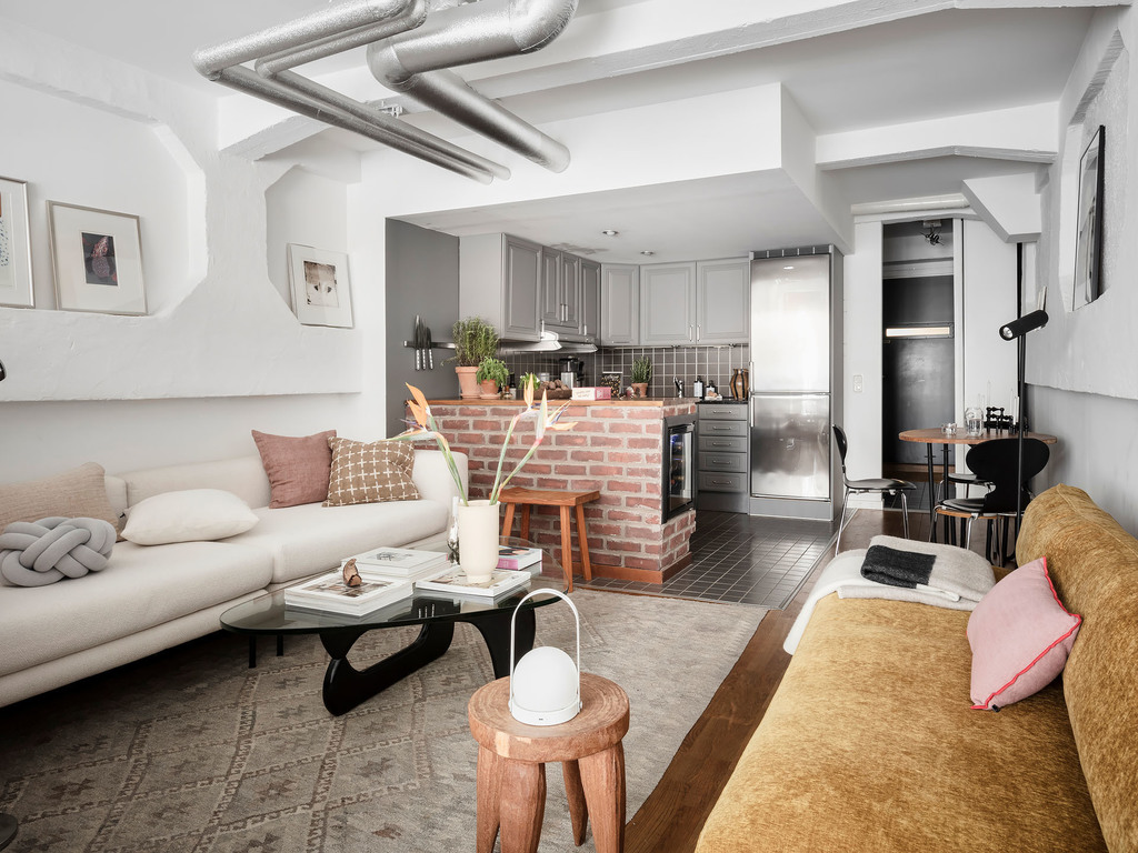 salon et cuisine appartement 45m2 décoration scandinave
