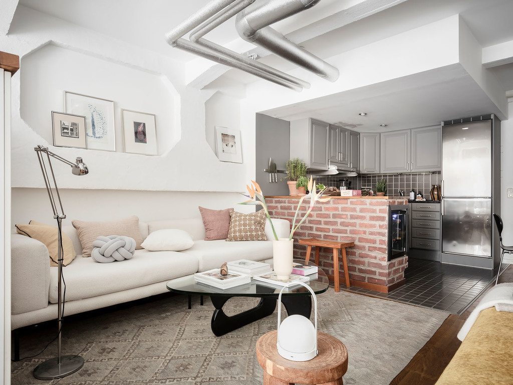 salon et cuisine appartement 45m2 décoration scandinave