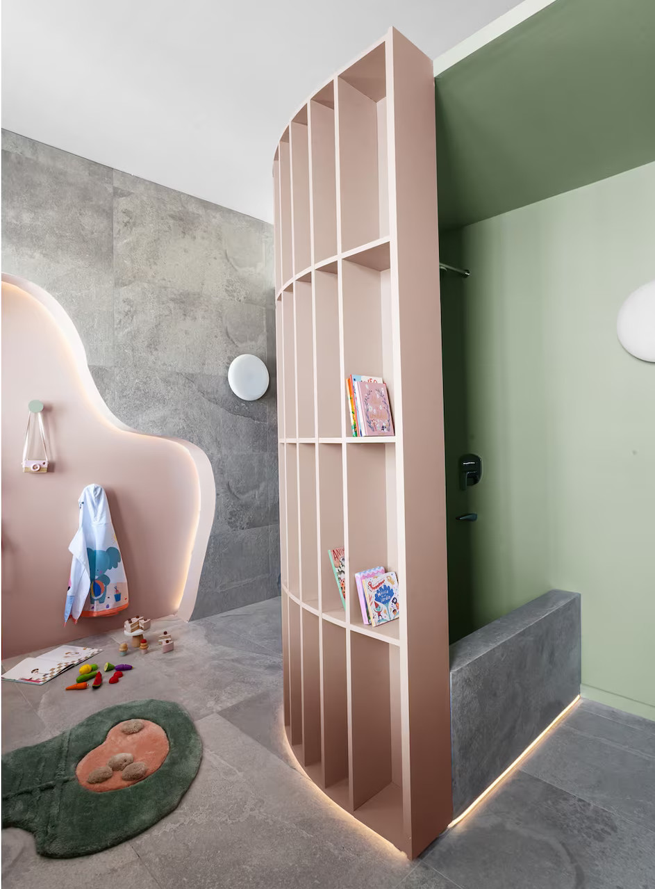 salle de bain enfant décoration contemporaine rose et verte salle de bain enfant décoration contemporaine rose et verte