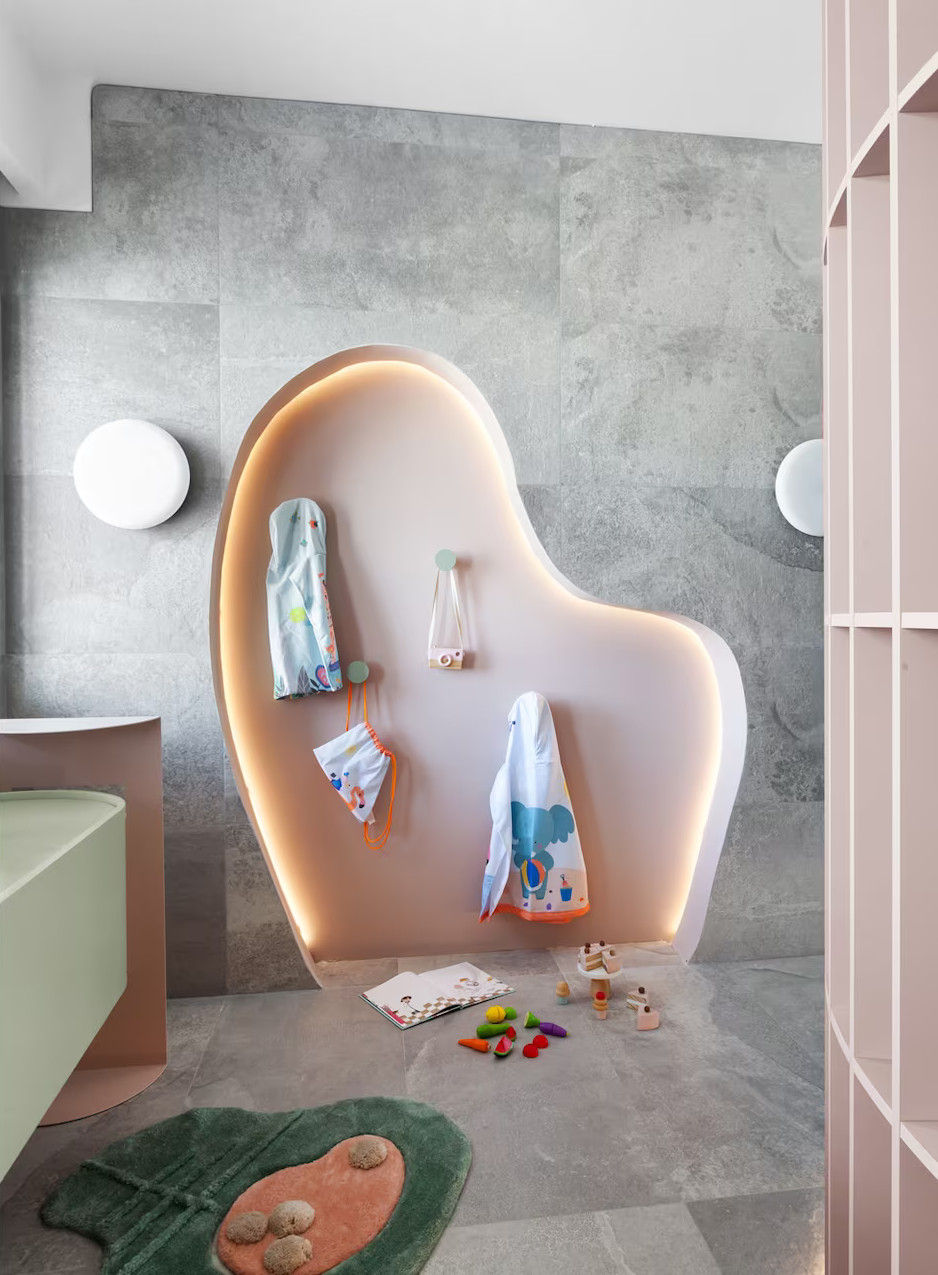 salle de bain enfant décoration contemporaine rose et verte salle de bain enfant décoration contemporaine rose et verte