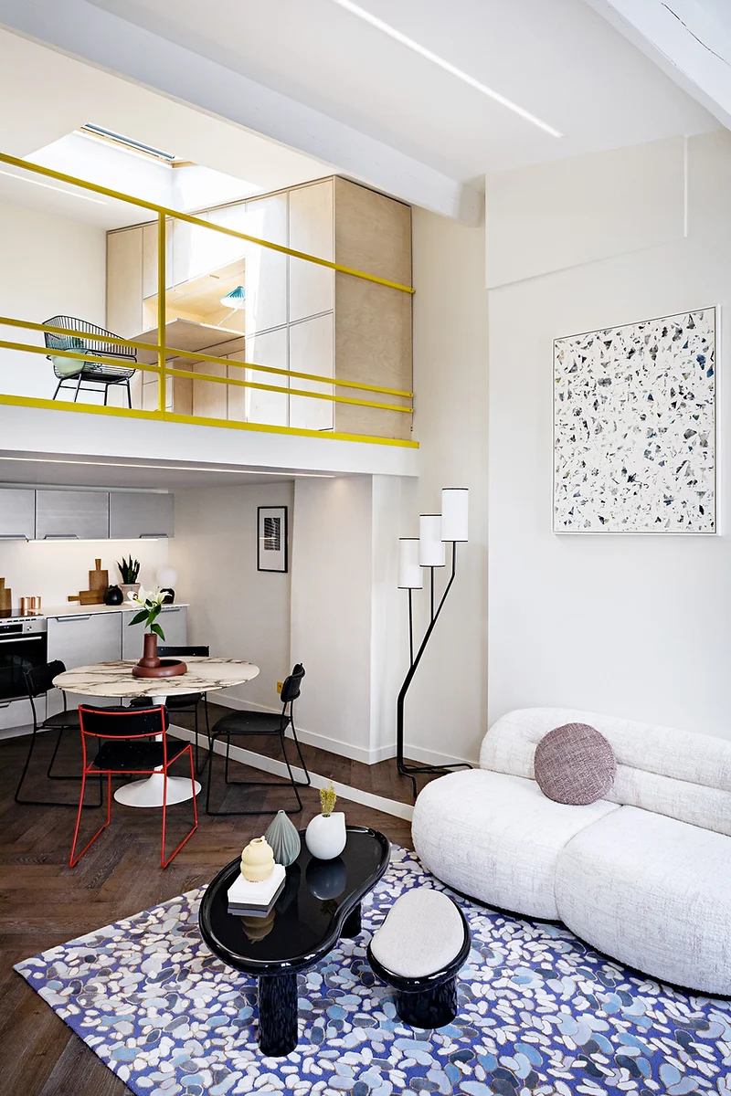 salon avec mezzanine duplex 70m2 à Paris décoration design