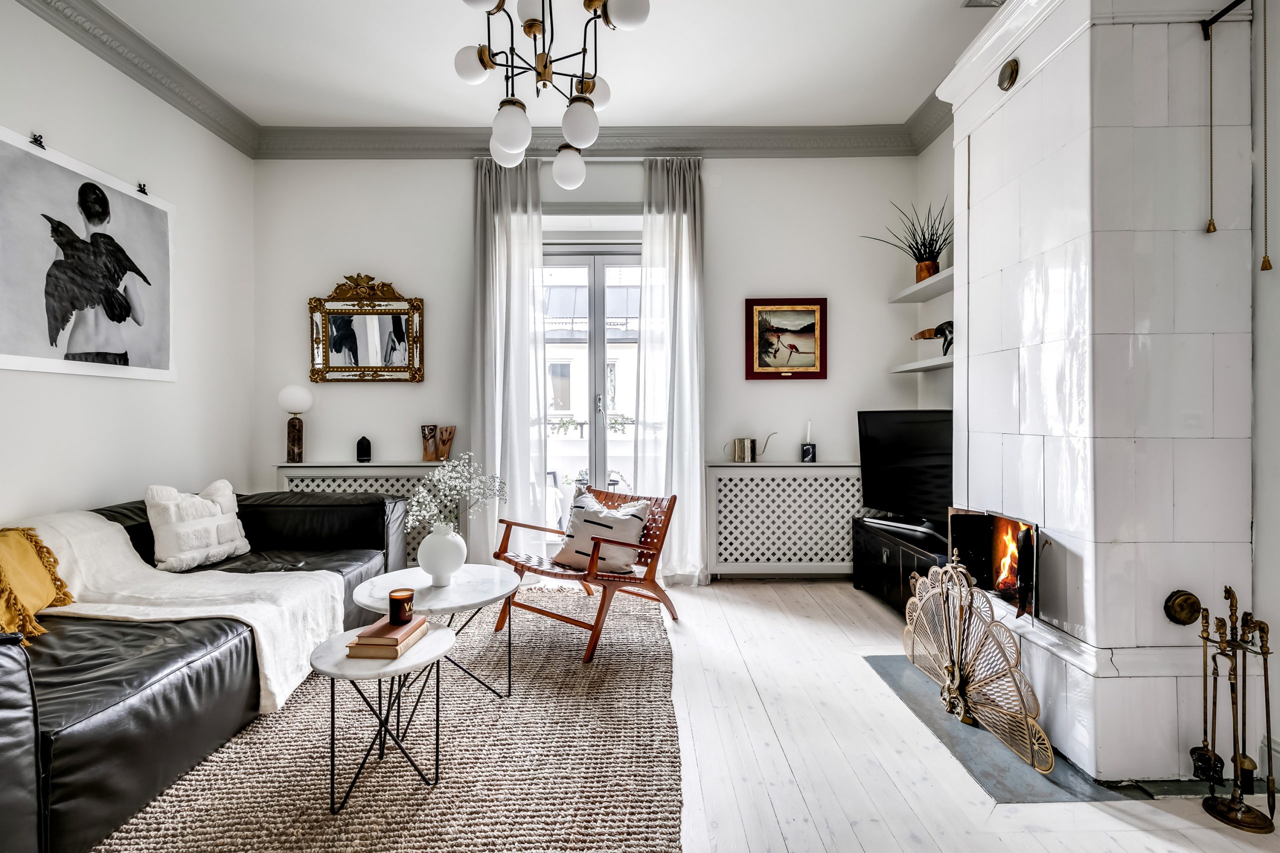 salon avec poêle décoration scandinave