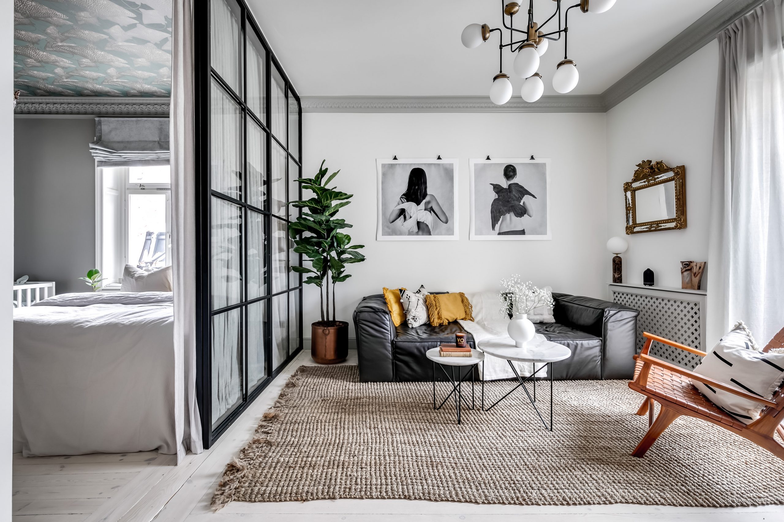 salon avec verrière décoration scandinave