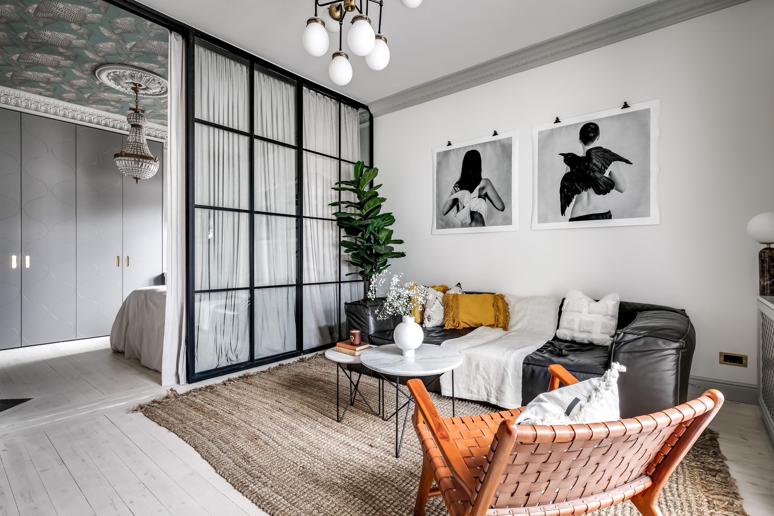 salon avec verrière décoration scandinave