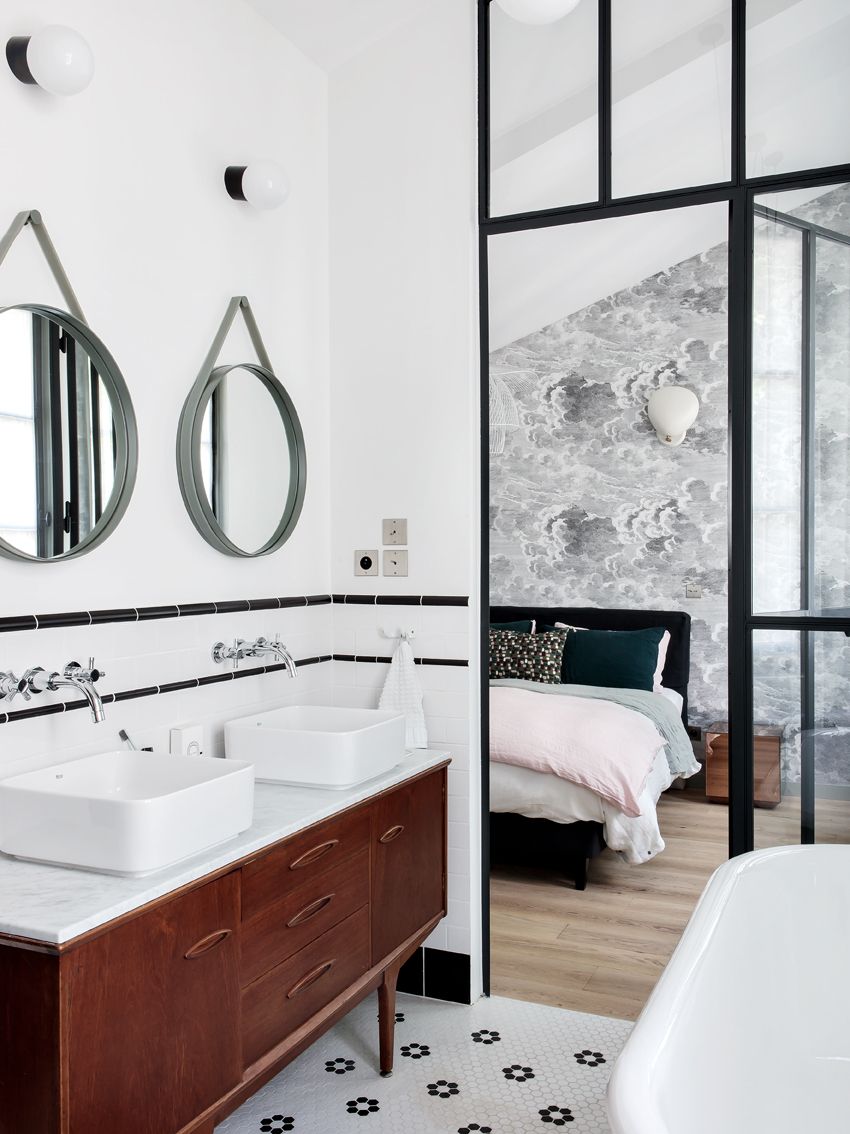 chambre noire et blance avec salle de bain chambre noire et blance avec salle de bain