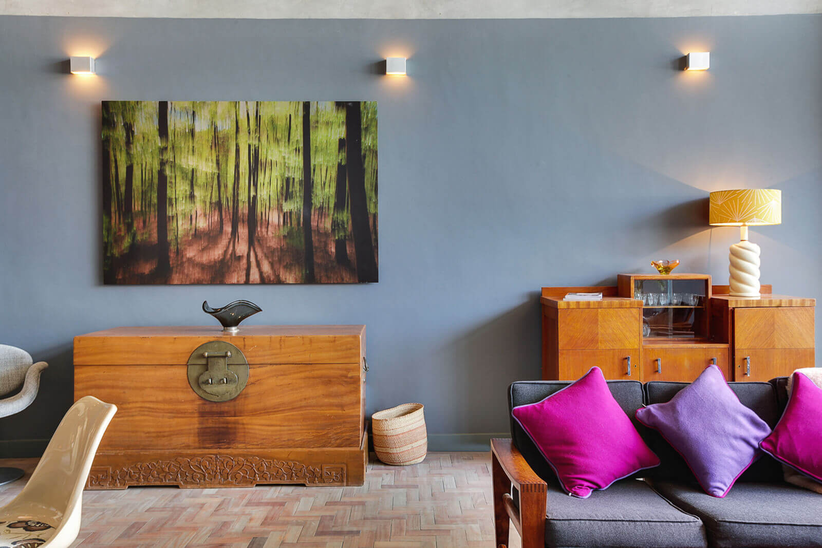 salon mur bleu