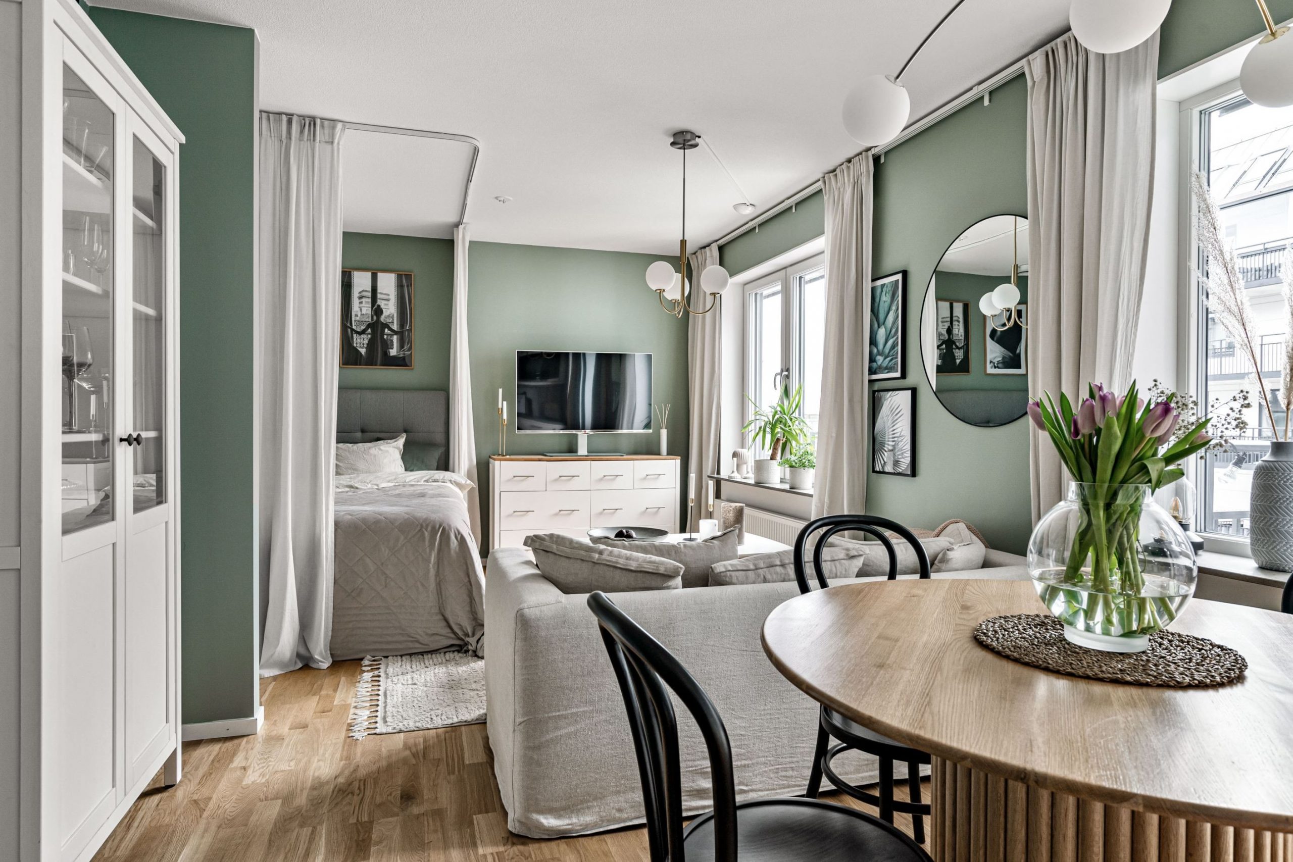 salon studio avec espace chambre décoration verte salon studio avec espace chambre décoration verte