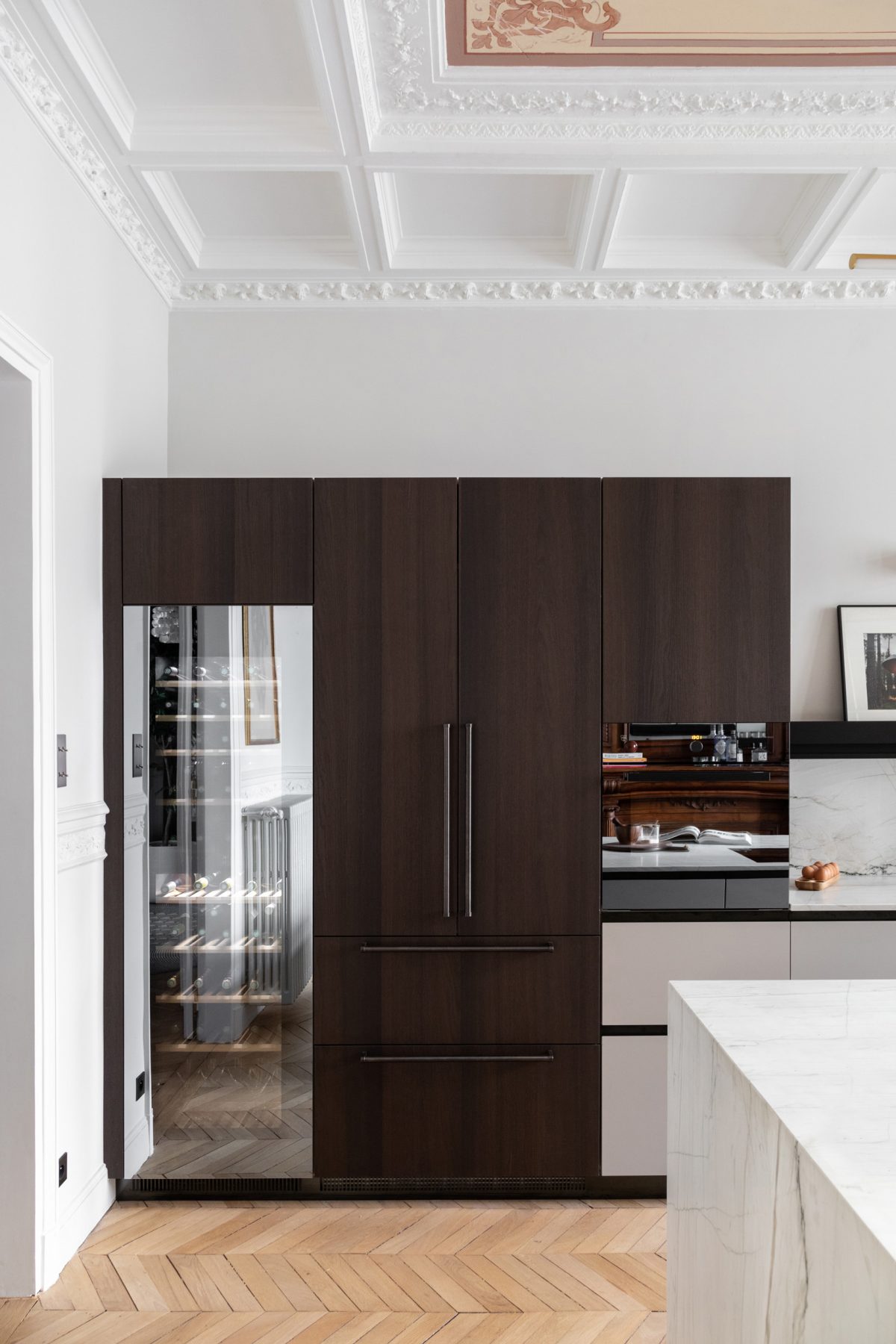 cuisine design noyer avec plafond à caissons cuisine design noyer avec plafond à caissons