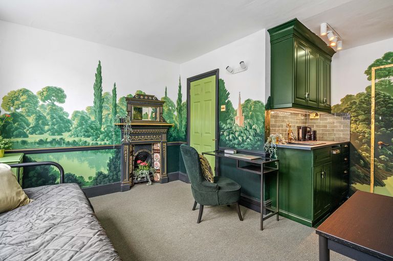 studio 16m2 avec fresque décoration verte