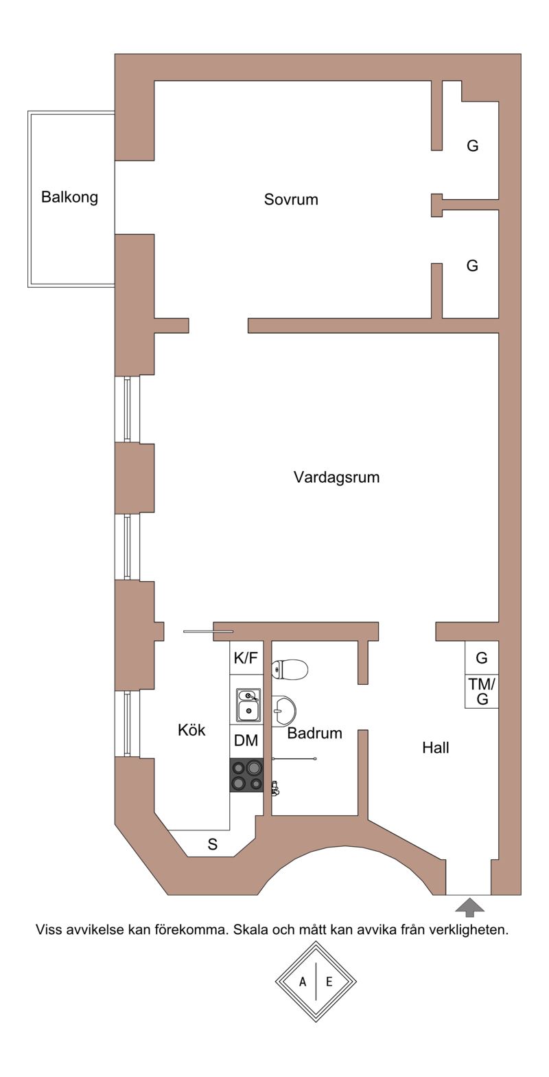 plan deux-pièces gris de 50m2 ancien