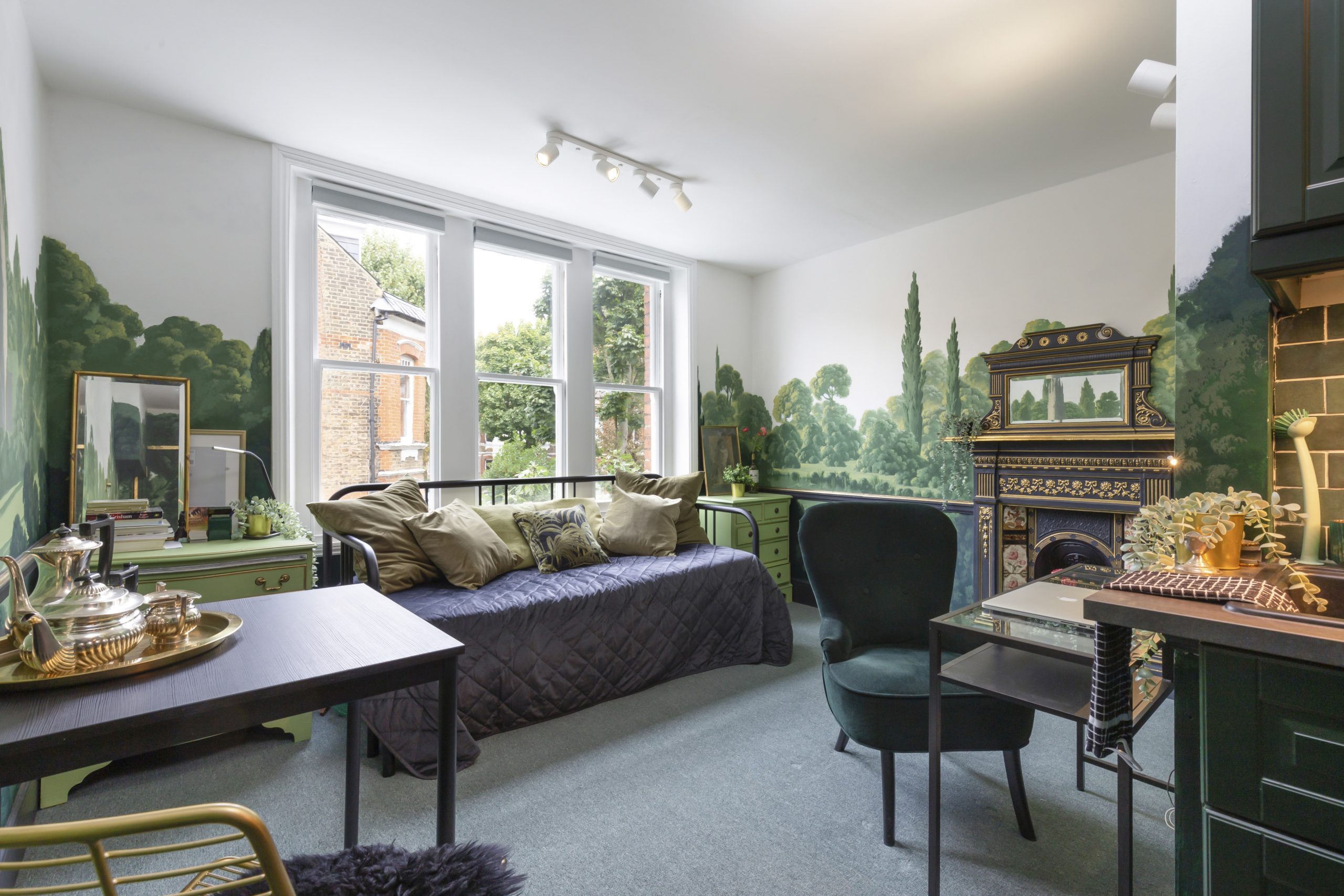 studio 16m2 avec fresque décoration verte