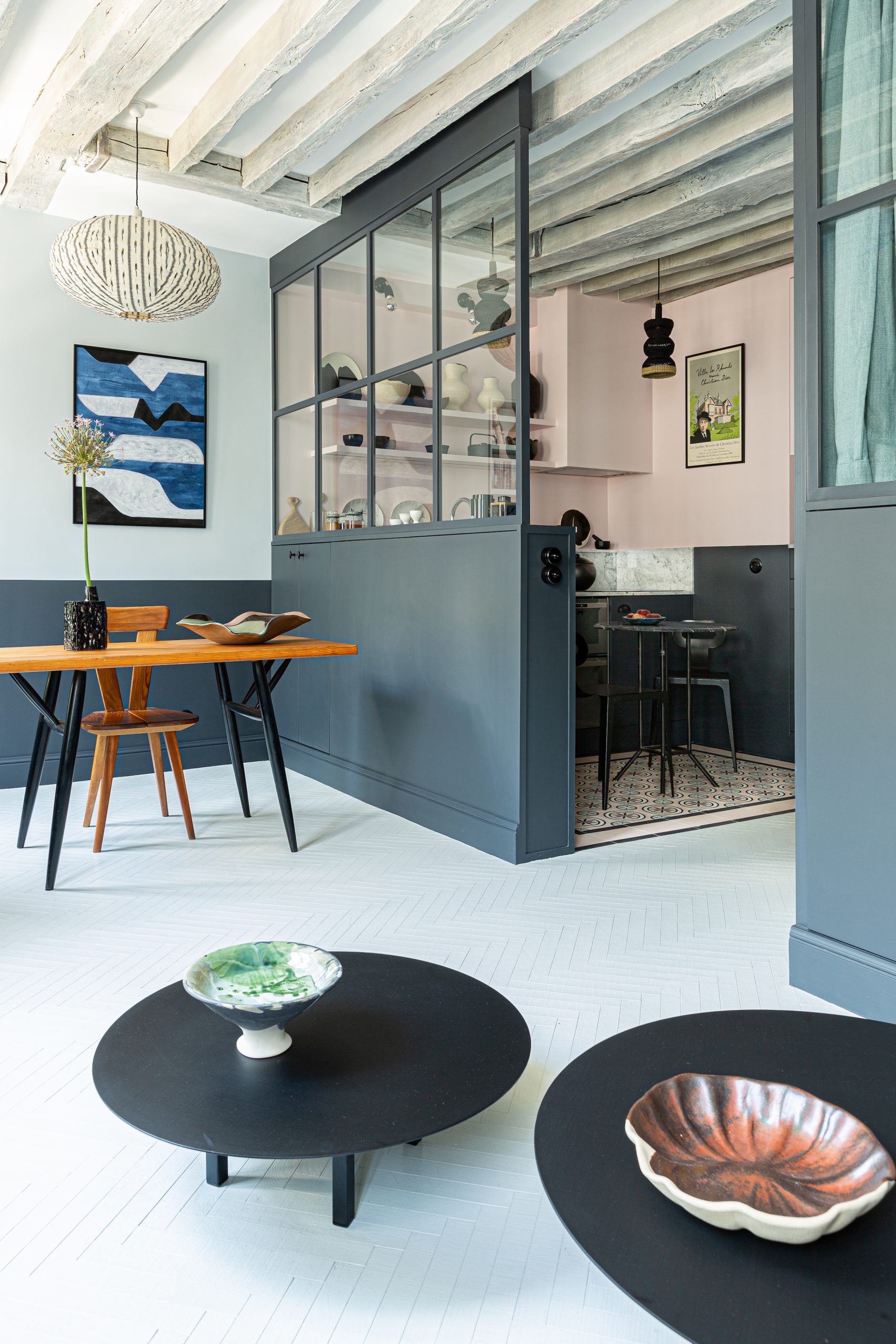 cuisine et salle à manger avec verrière appartement Paris