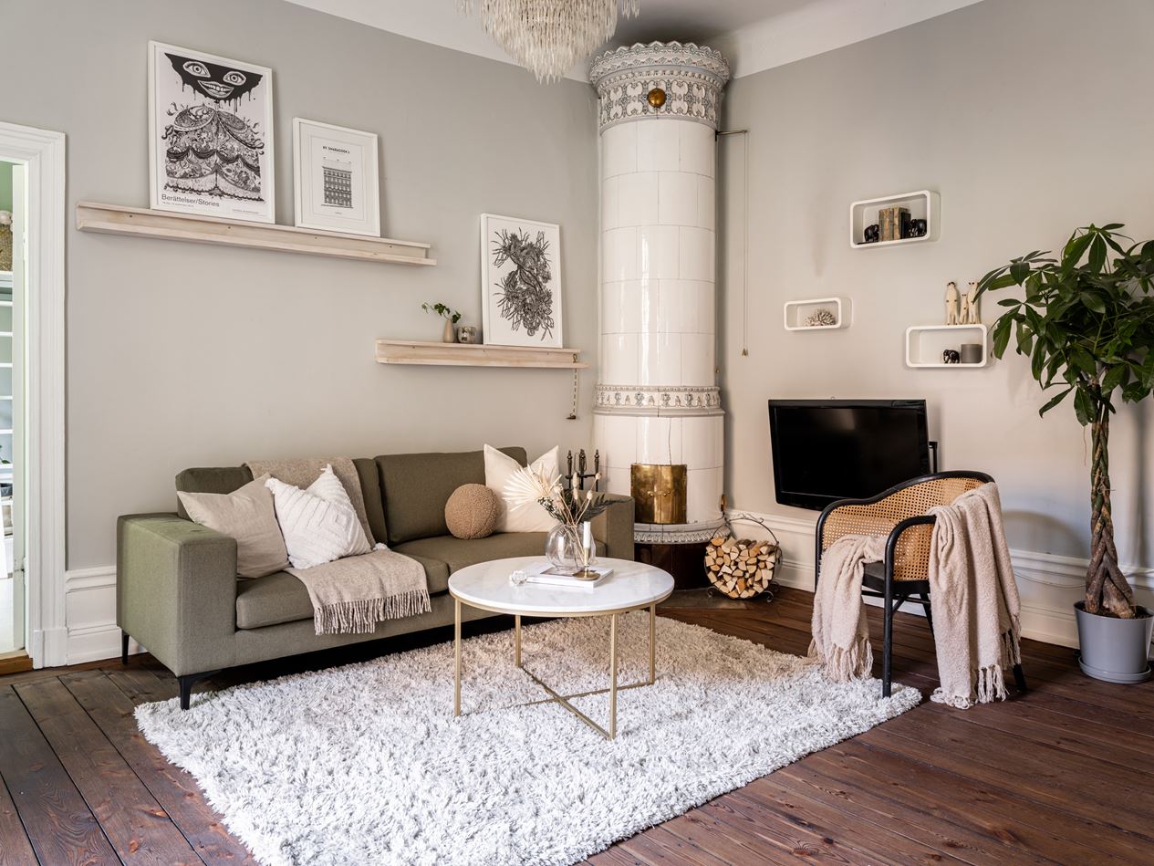 salon avec poêle scandinave