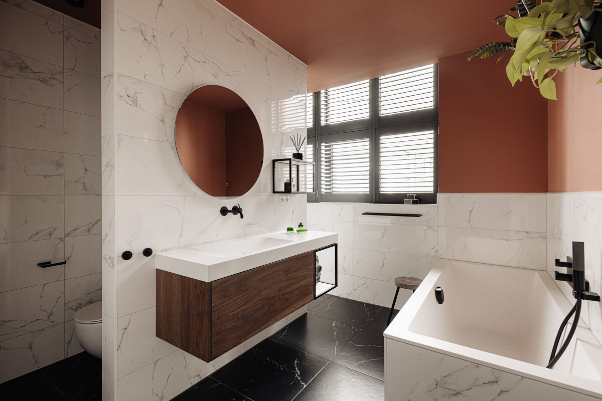 salle de bain marbre dans loft