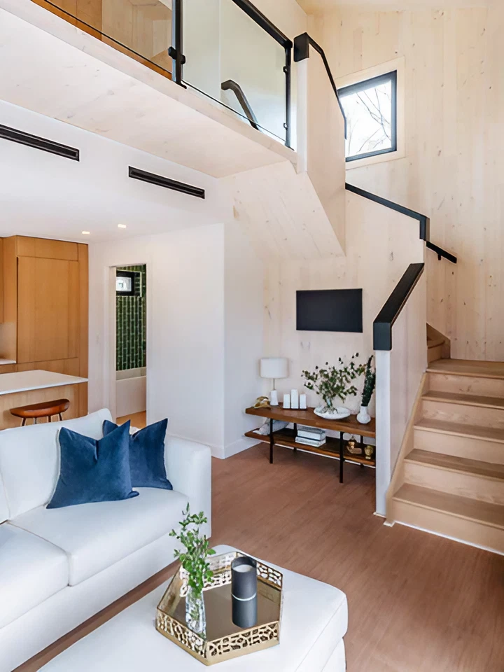 salon avec escalier maison en bois CABN décoration moderne salon avec escalier maison en bois CABN décoration moderne