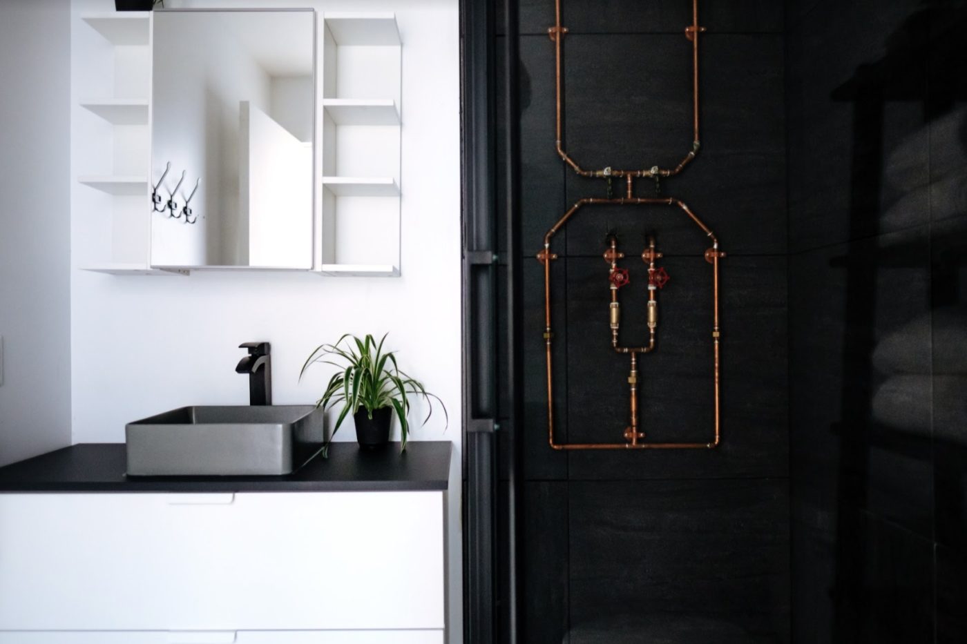 salle de bain noire et blanche