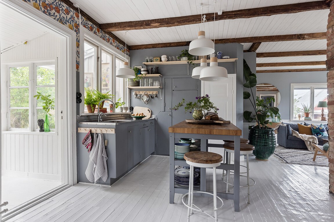cuisine avec poutres et papier-peint décoration scandinave cuisine avec poutres et papier-peint décoration scandinave