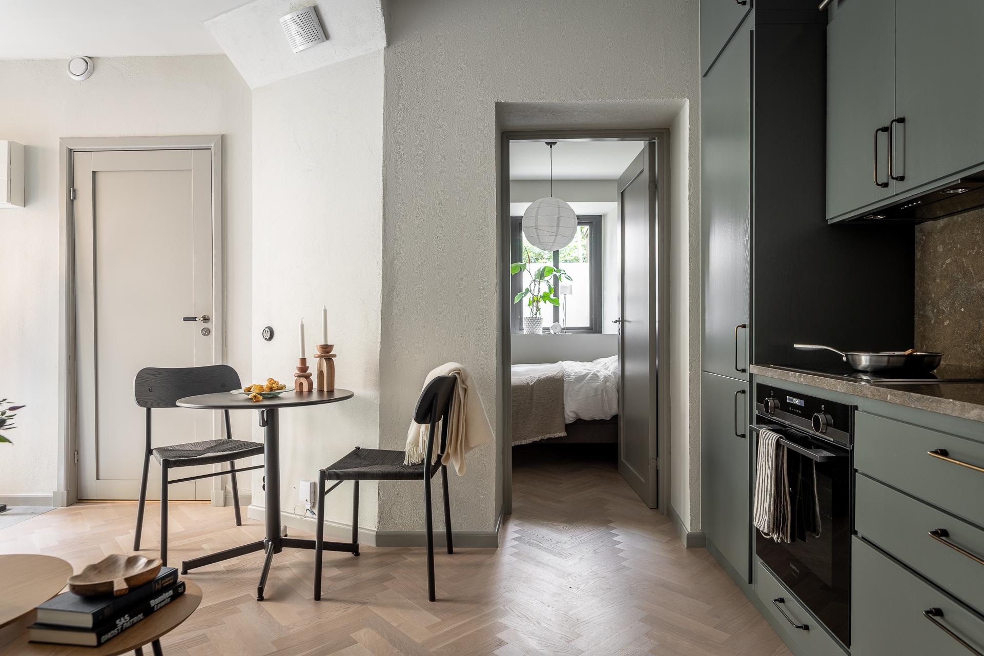 salon avec cuisine deux-pièces 31m2 décoration scandinave