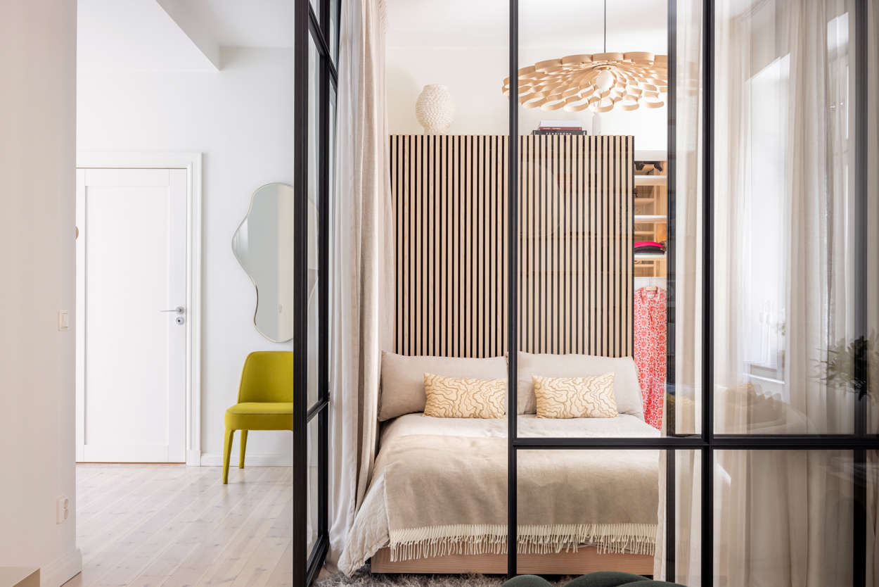 chambre avec verrière appartement 58m2 décoration scandinave