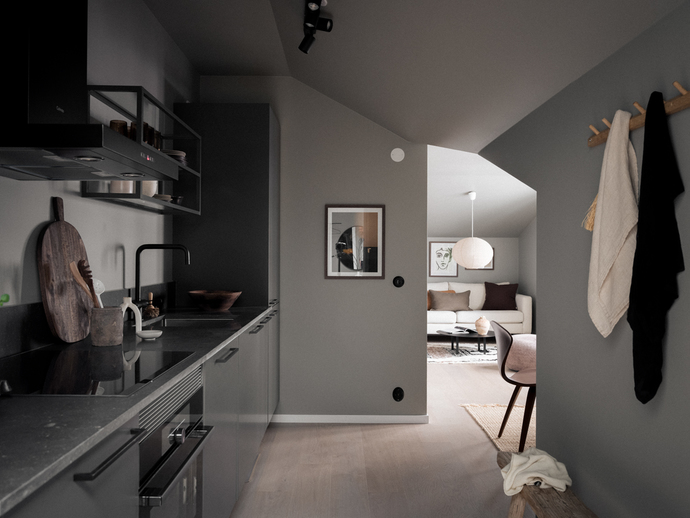 cuisine noire murs gris