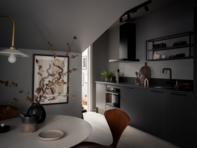 cuisine noir murs gris