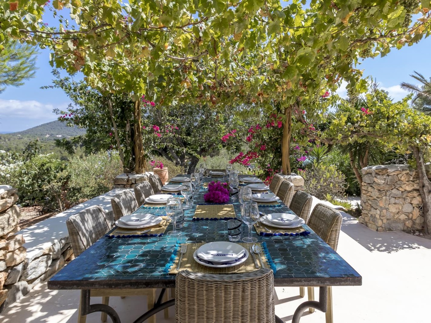 terrasse avec salle à manger et treille