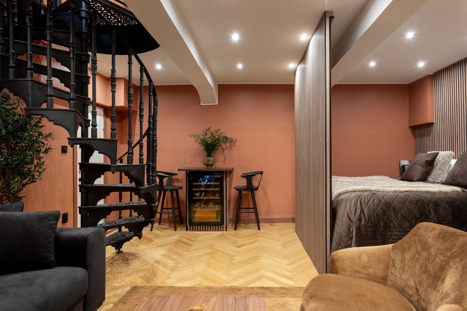 salon avec chambre petit appartement en duplex 39m2