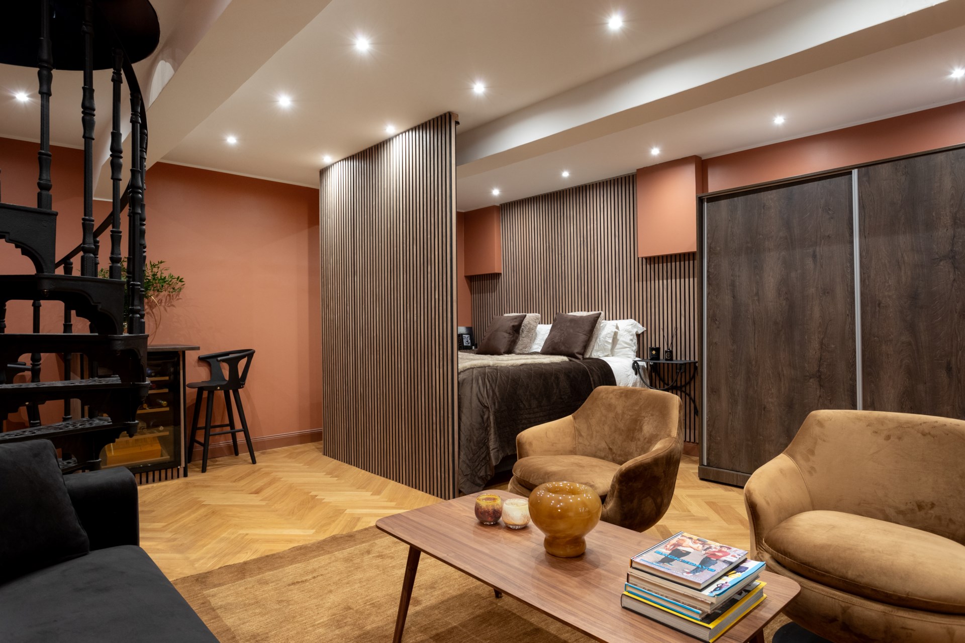 salon avec chambre petit appartement en duplex 39m2