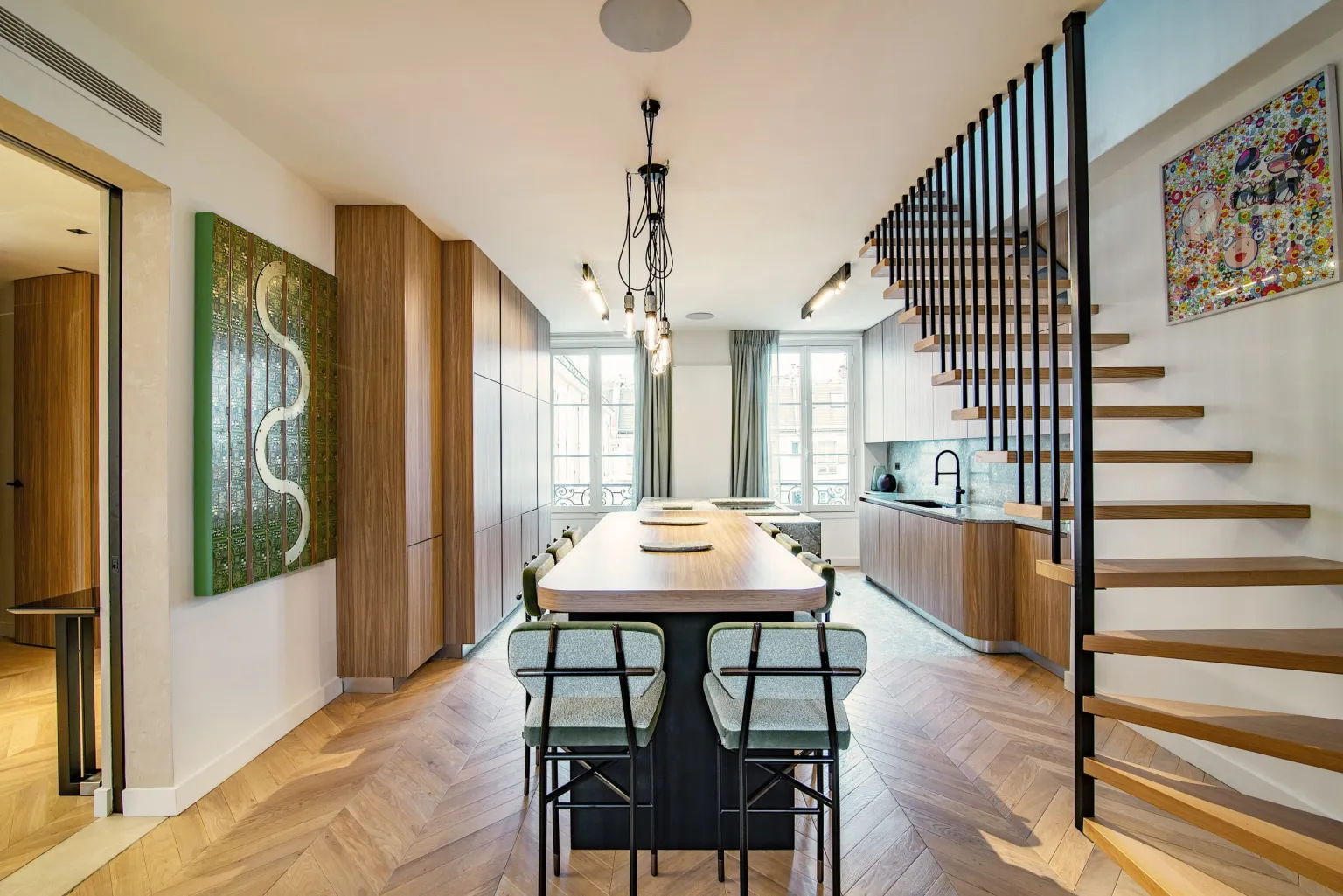 salle à manger appartement haussmannien rénové Paris salle à manger appartement haussmannien rénové Paris
