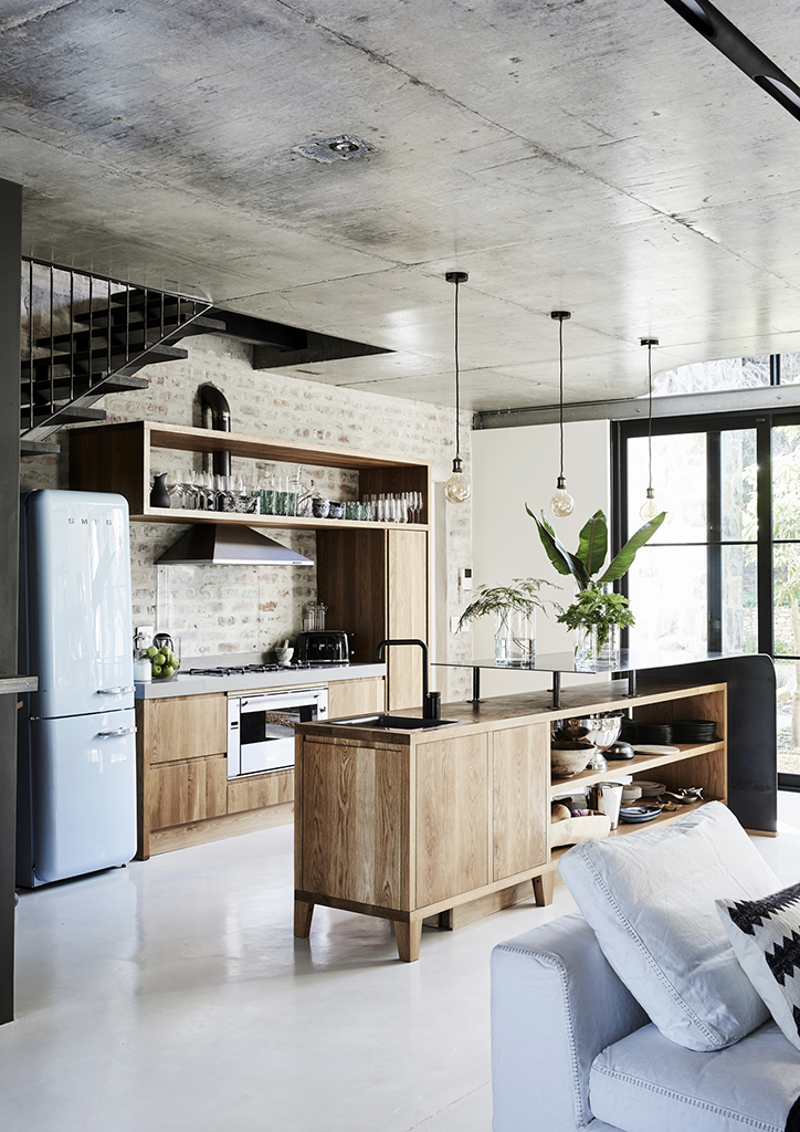 cuisine design bois mur pierre
