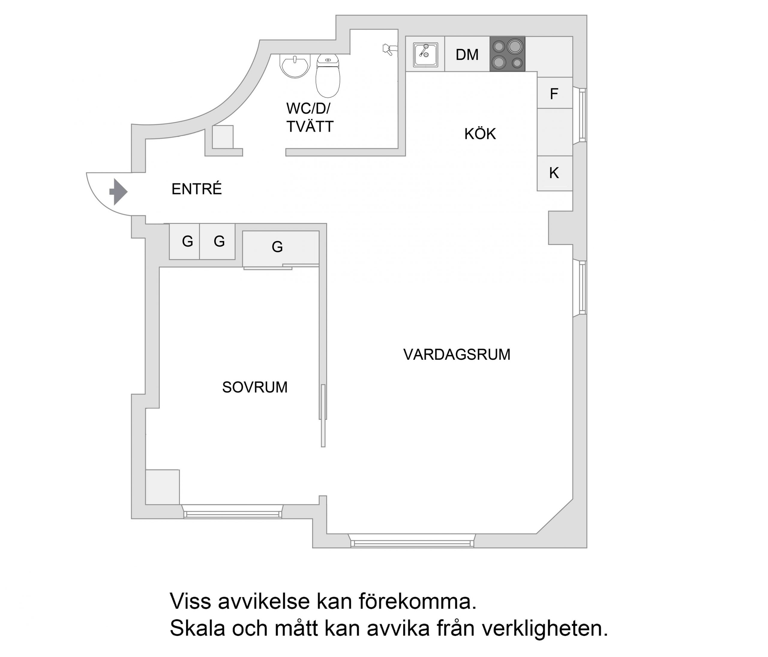 plan deux-pièces de 56m2 avec verrière