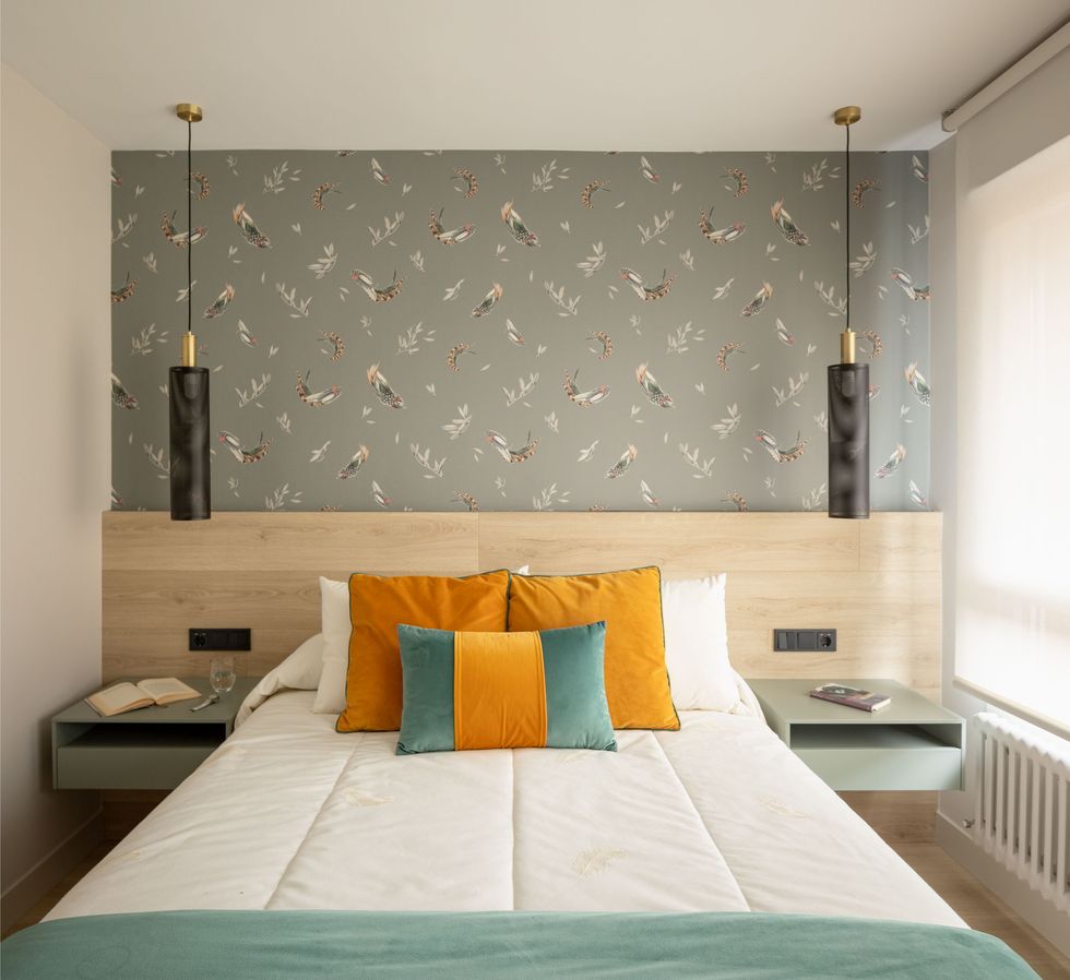chambre avec papier-peint décoration contemporaine