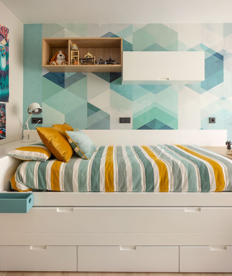 chambre adolescent avec papier-peint décoration contemporaine