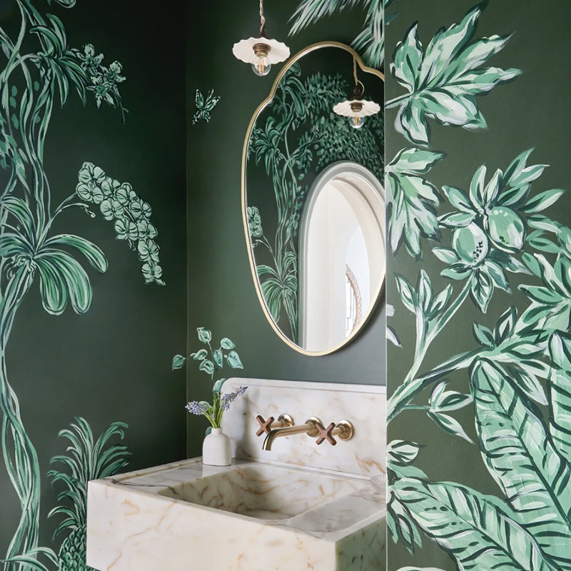 salle de bain papier-peint vert décoration contemporaine salle de bain papier-peint vert décoration contemporaine