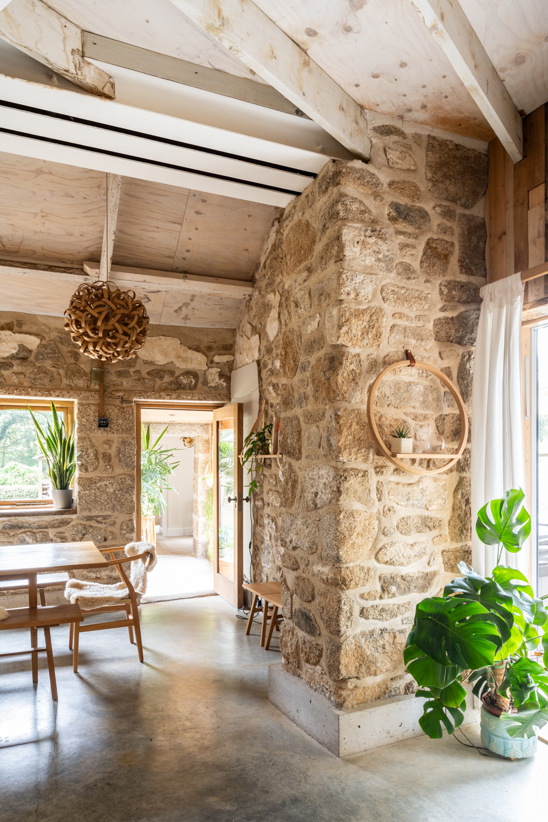 salon murs en pierres