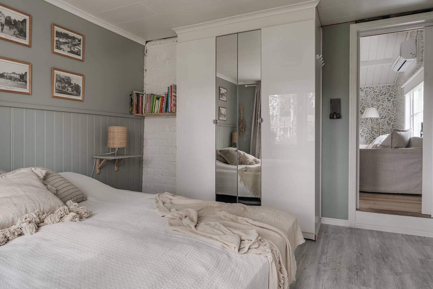 chambre mur vert sauge décoration scandinave petite maison 41m2 chambre mur vert sauge décoration scandinave petite maison 41m2