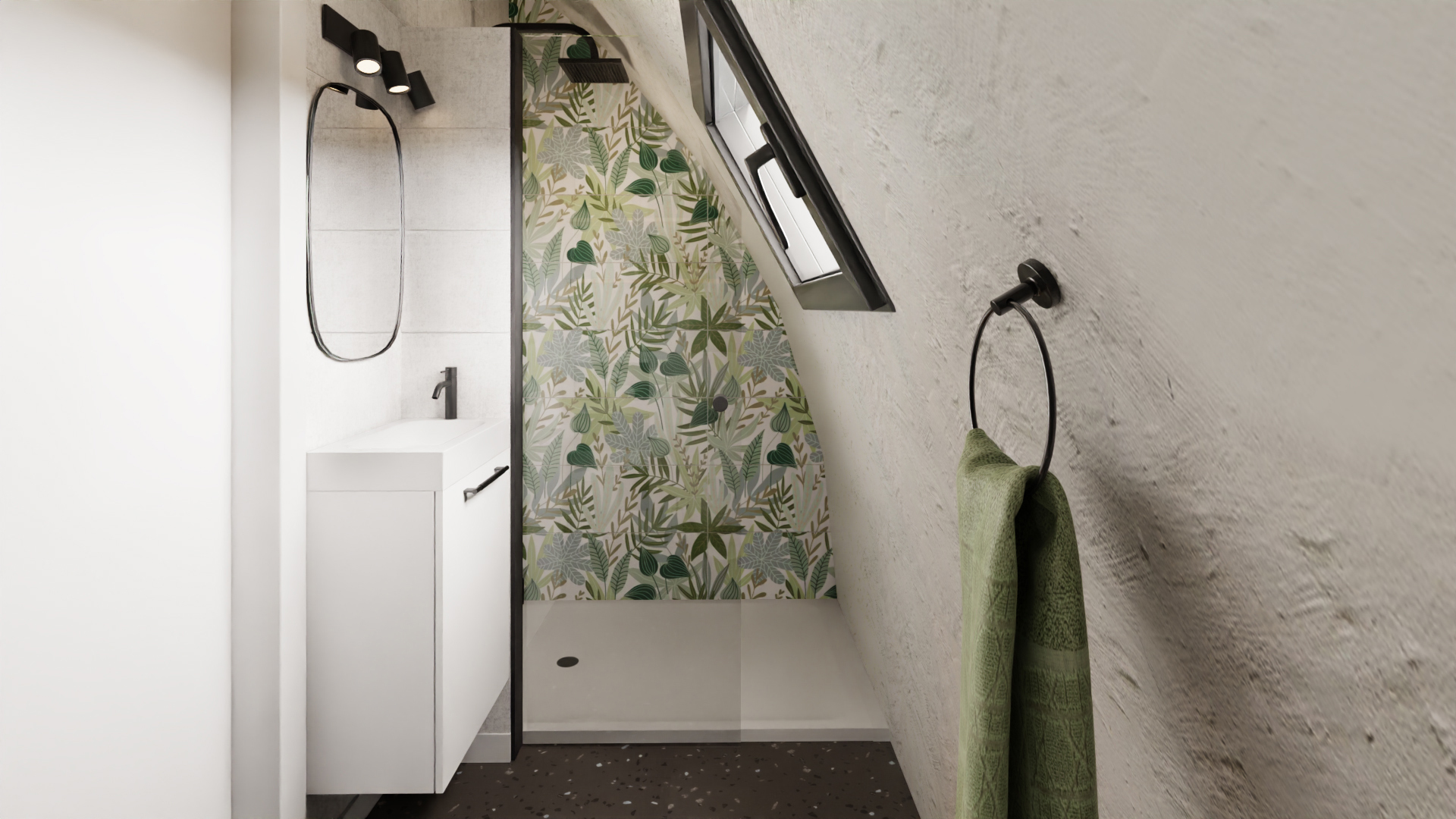 salle de bain blanche et verte