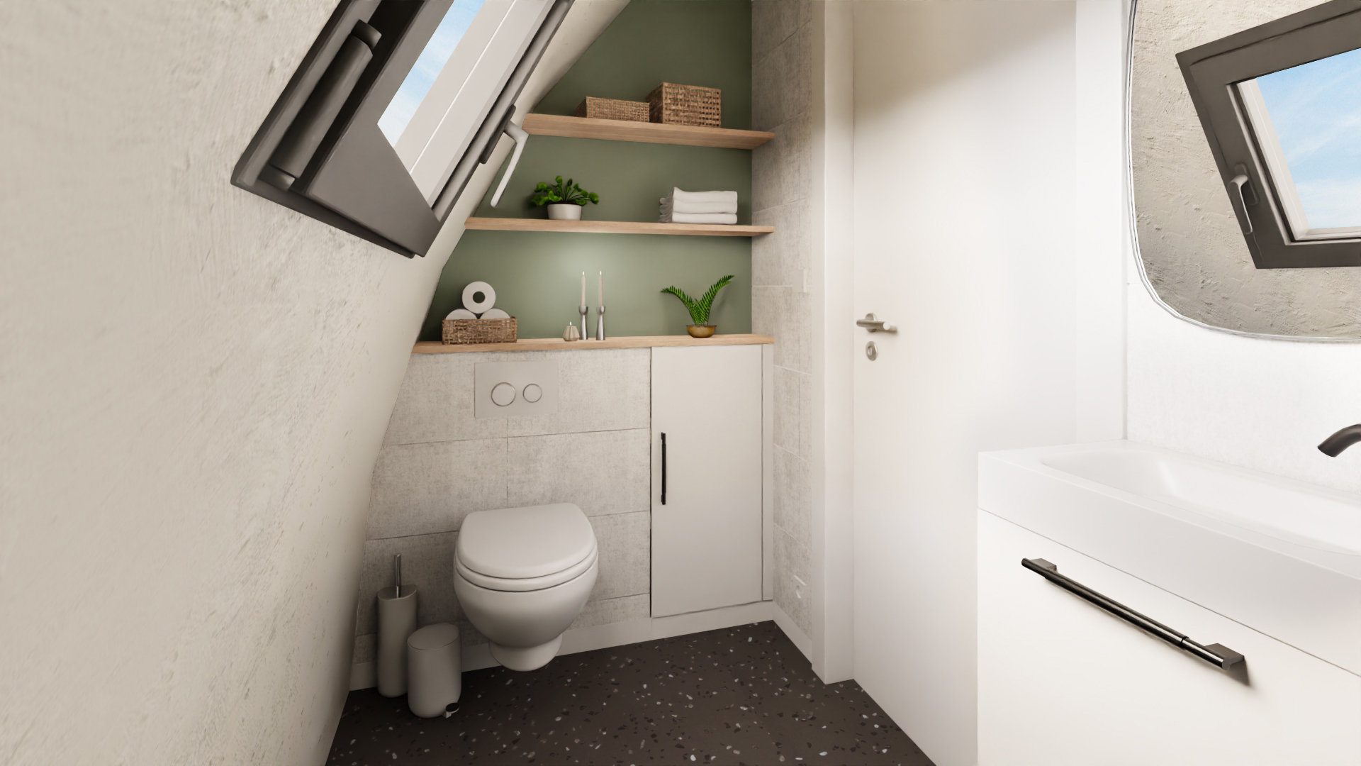 toilettes blanche et verte