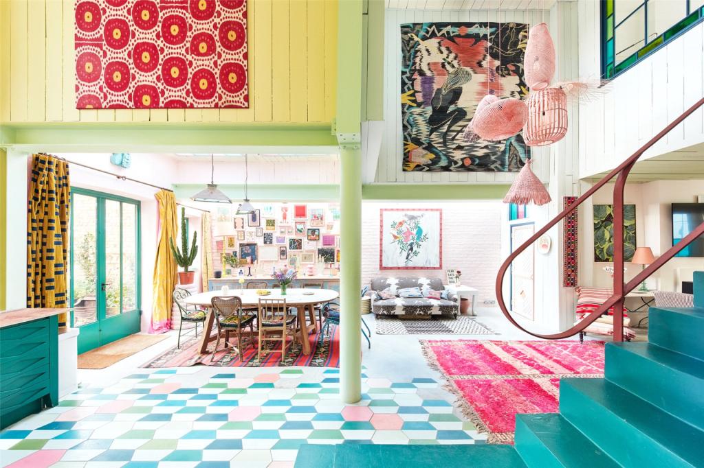 salon maison Londres décoration colorée