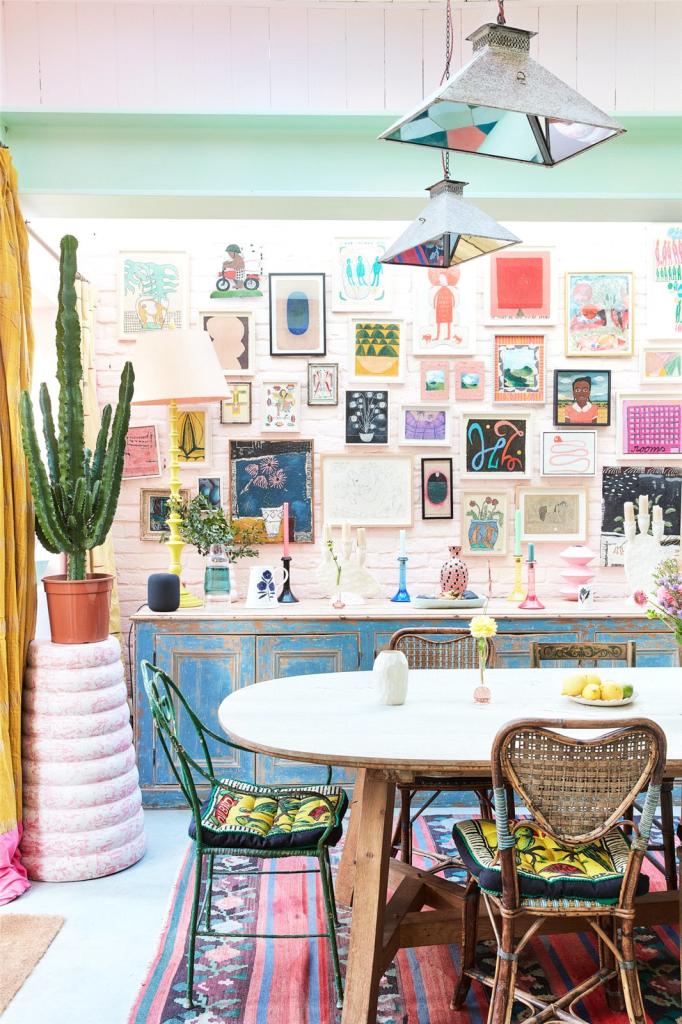 salle à manger maison Londres décoration colorée
