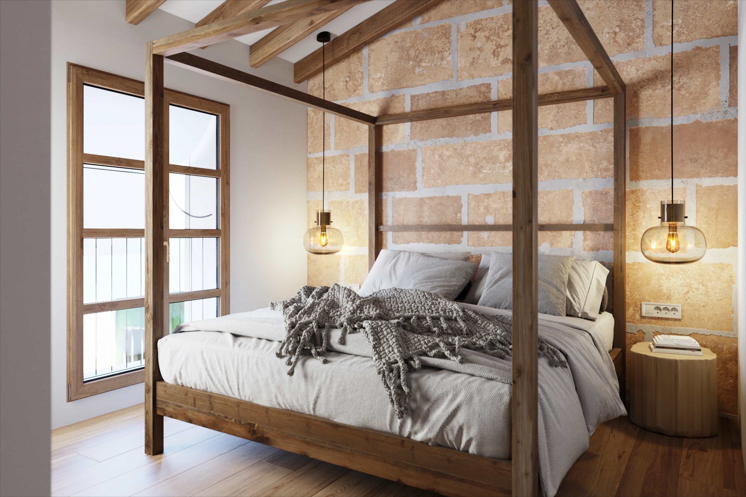 chambre avec lit à baldaquin décoration contemporaine