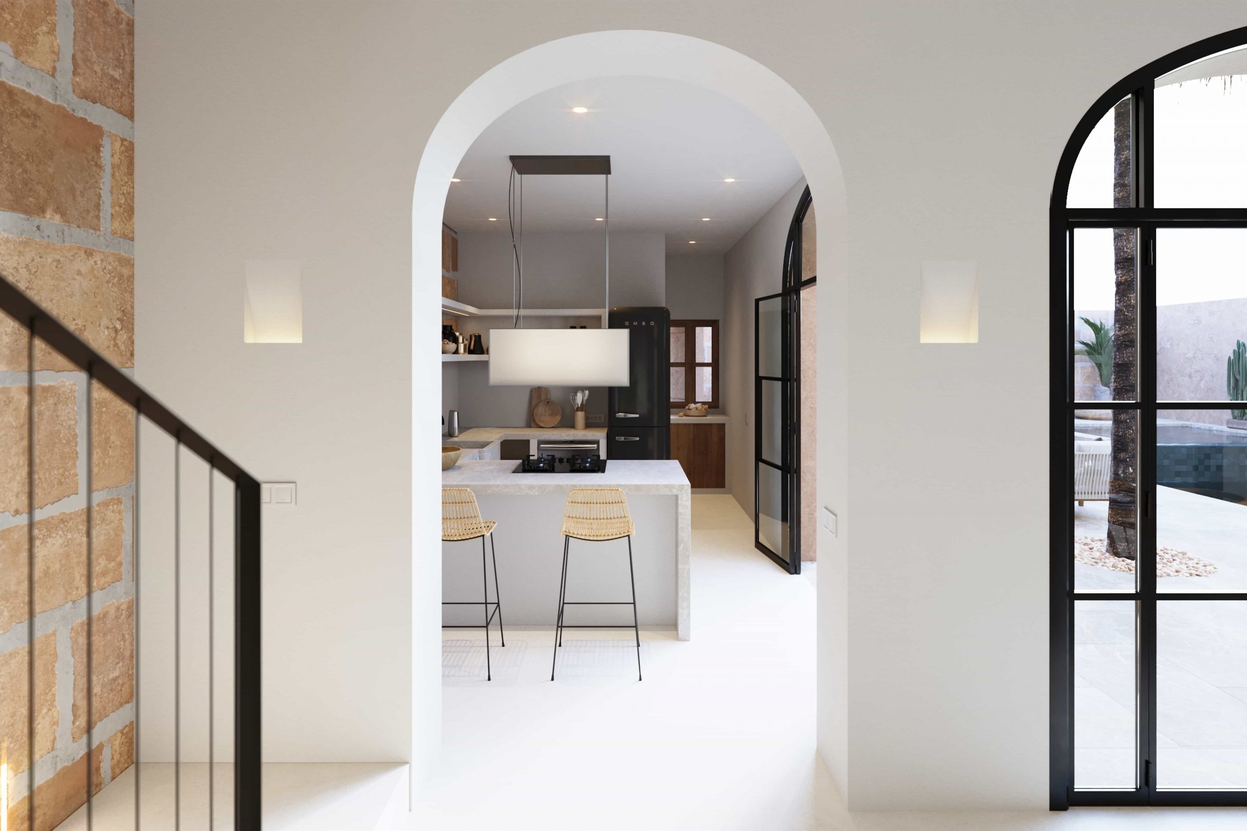 entrée vue cuisine décoration contemporaine