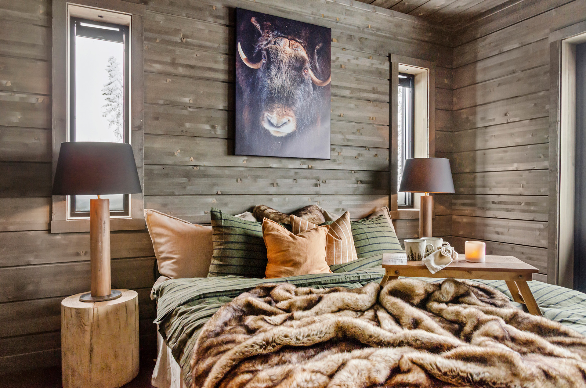 chambre murs bois décoration chalet