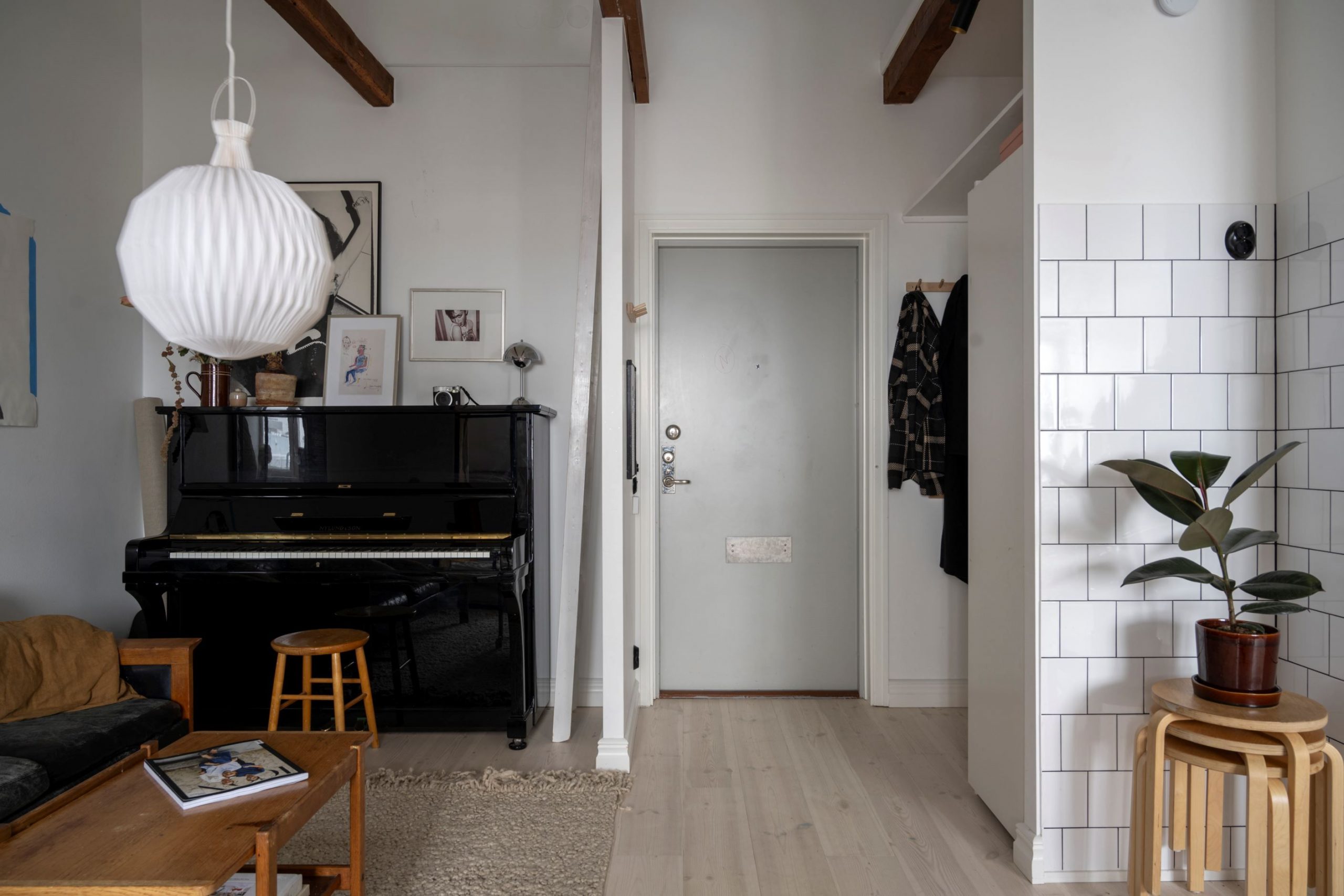 salon et entrée deux-pièces de 45m2 mansardé décoration scandinave