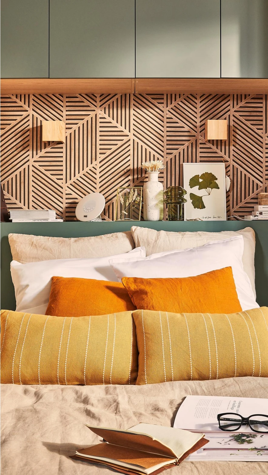 chambre décoration bois et vert