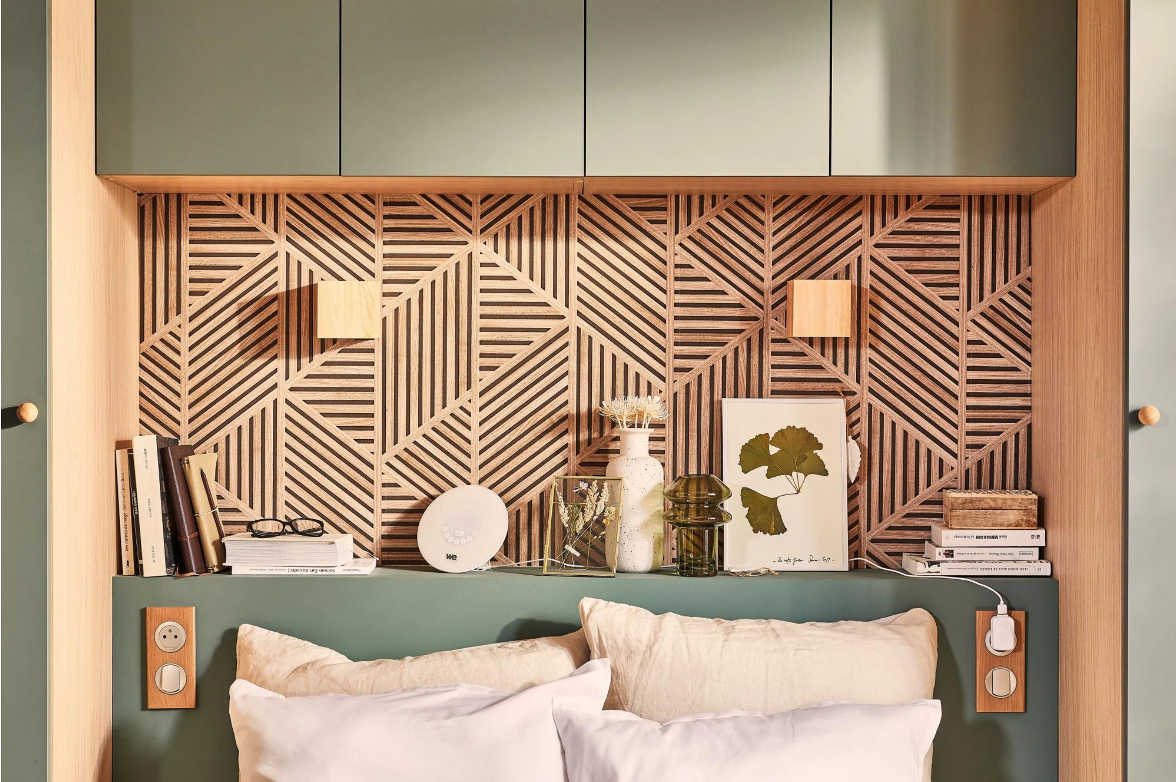 chambre décoration bois et vert