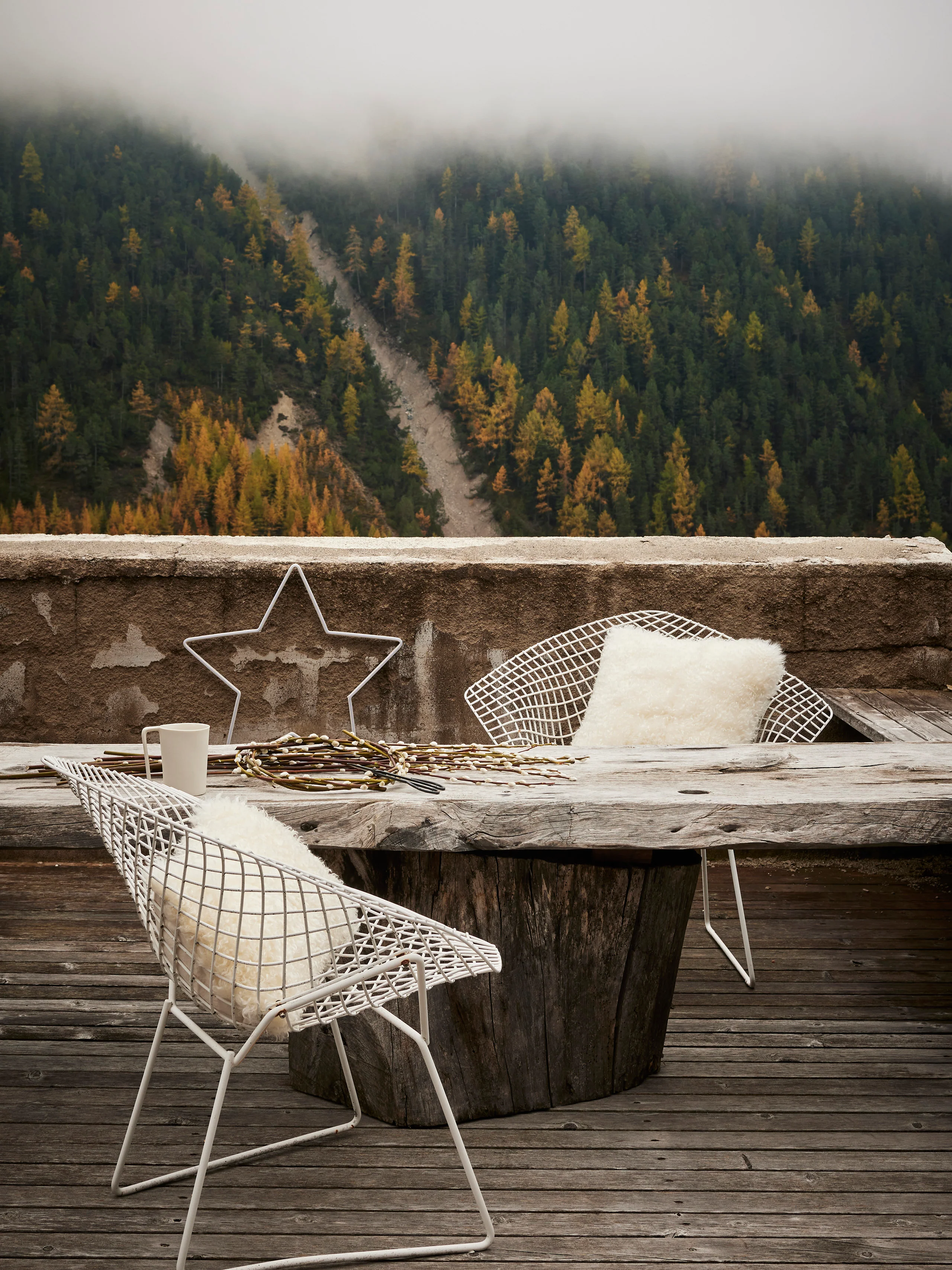terrasse chalet vue sur arbres