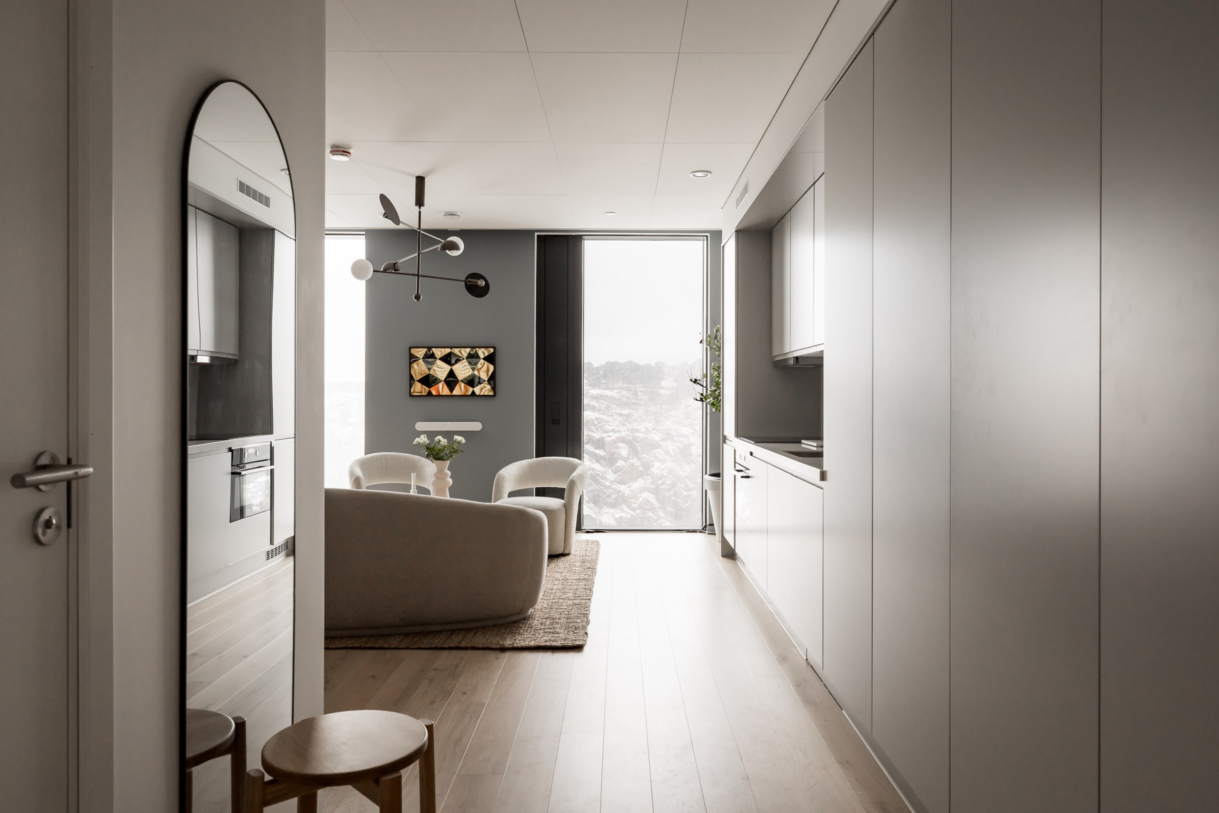 entrée studio 32m2 design décoration grise