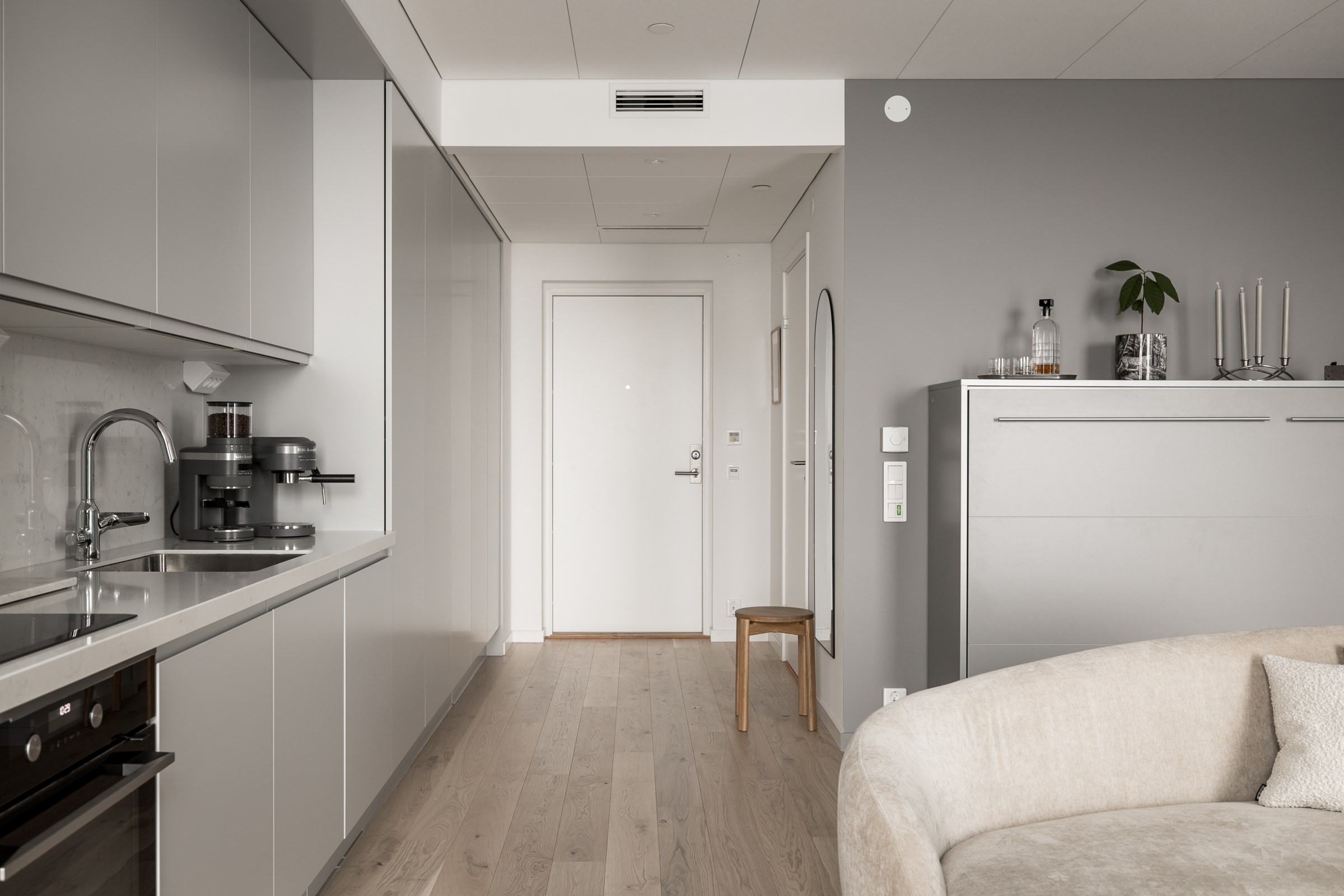 salon studio 32m2 design décoration grise