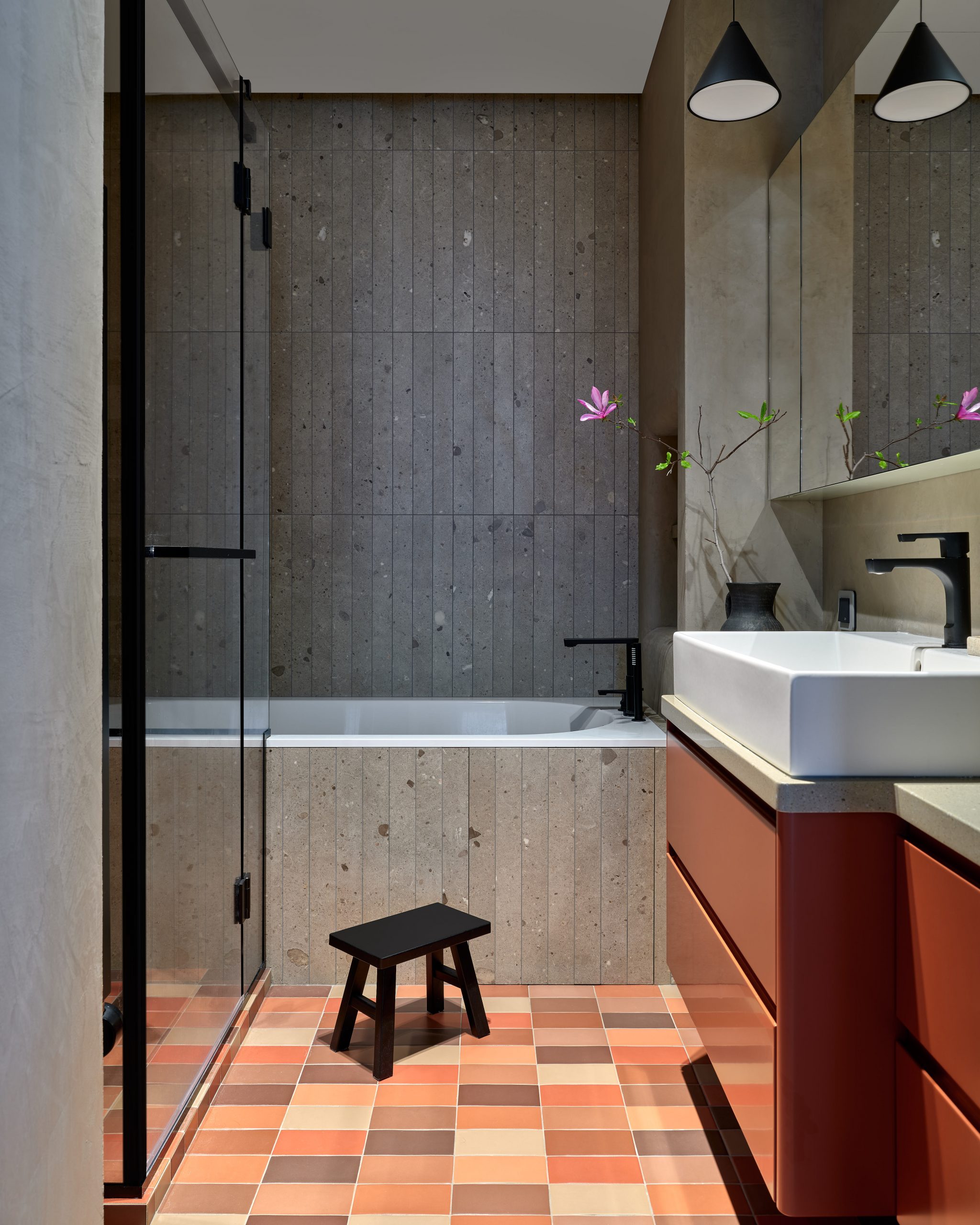 salle de bain grise et corail salle de bain grise et corail
